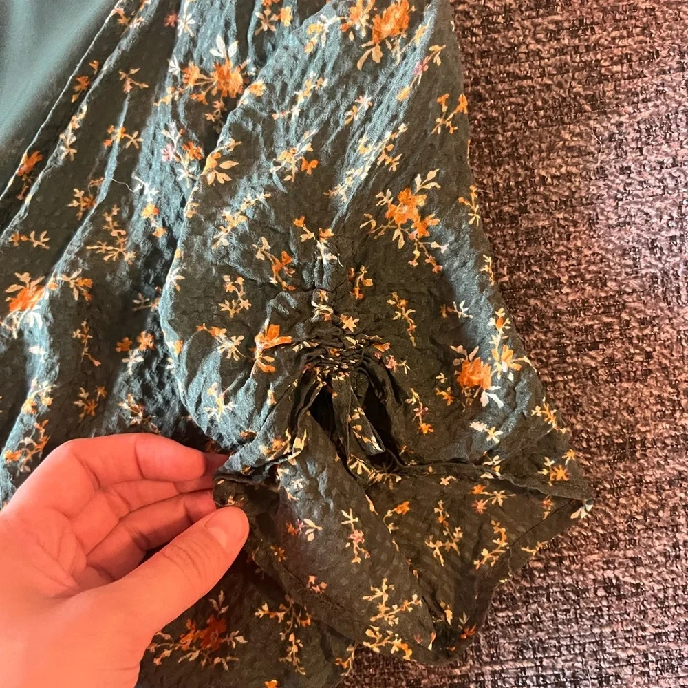 Madewell Green Floral Puff Sleeve Blouse
